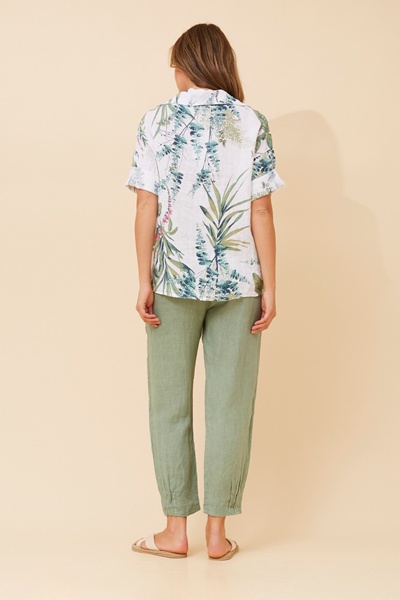 ZARELLA LEAF PRINT LINEN TOP