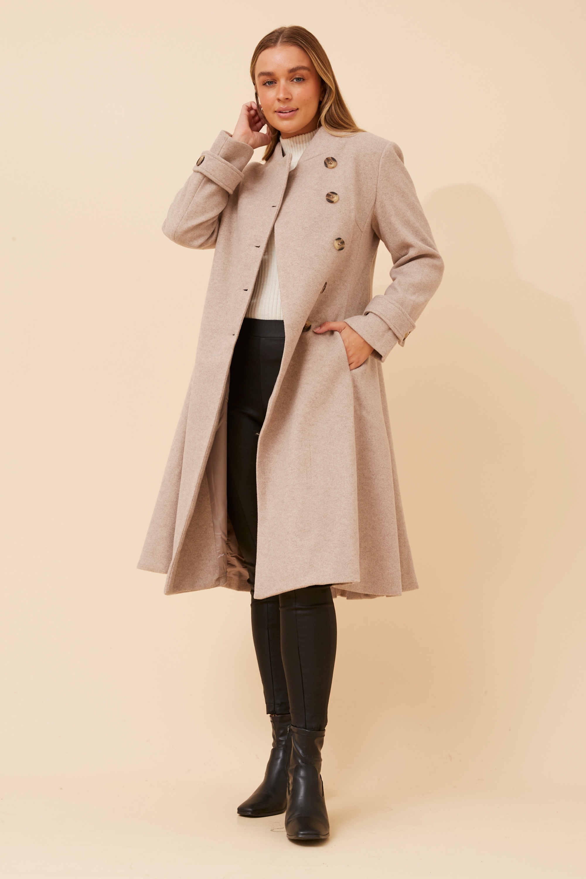 エムミーエメ Convertible flare coat Мme eme Zenith fit and flare coat | Buy Online | Femme Connection