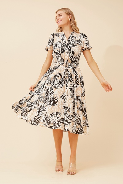 ZEPHINA LEAF PRINT MIDI DRESS