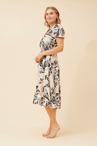 ZEPHINA LEAF PRINT MIDI DRESS