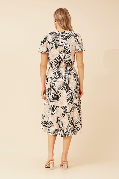 ZEPHINA LEAF PRINT MIDI DRESS