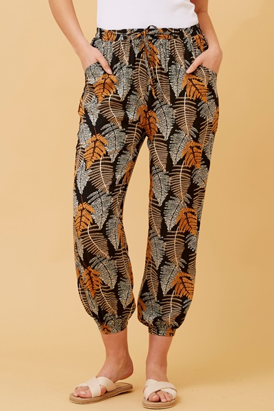 ZILA LEAF PRINT BOHO PANTS