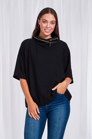 Zip Detail Cowl Neck Top