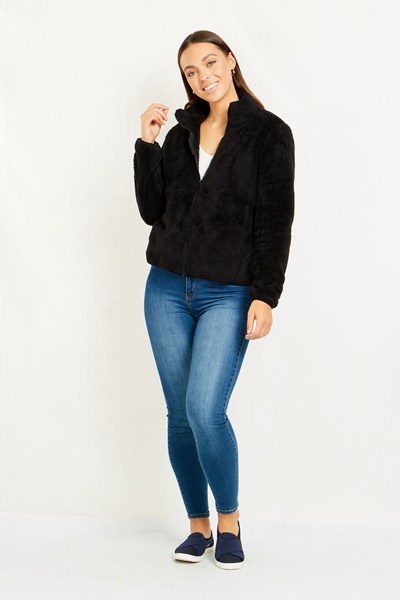 ZIP FRONT FAUX FUR JACKET