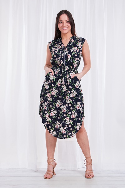 ZIP NECK FLORAL DRESS