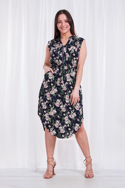 ZIP NECK FLORAL DRESS