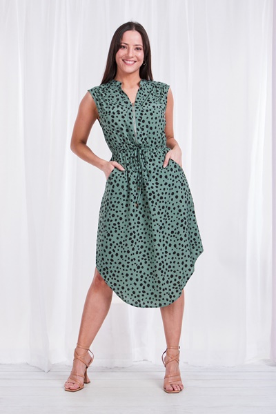 ZIP NECK PRINTED DRESS