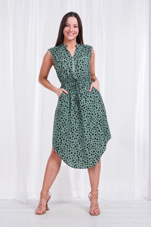 ZIP NECK PRINTED DRESS