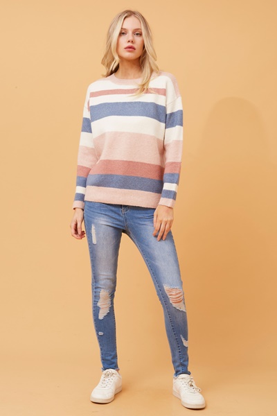 ZISKA STRIPED KNIT PULLOVER