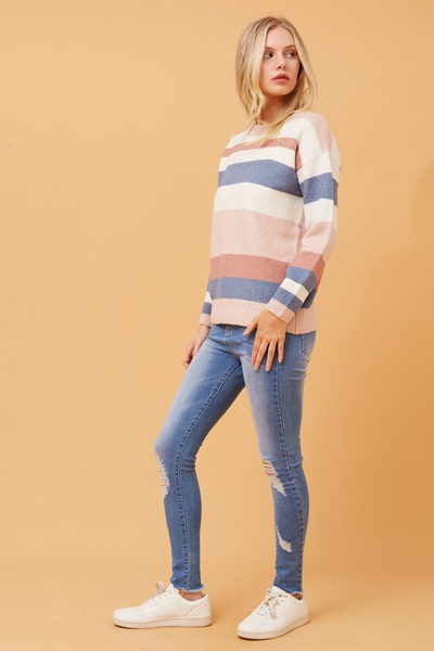 ZISKA STRIPED KNIT PULLOVER