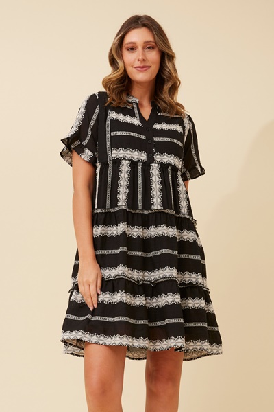 ZIVA EMBROIDERED TIERED DRESS