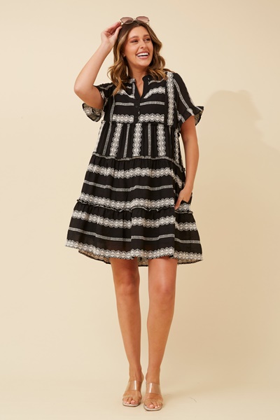 ZIVA EMBROIDERED TIERED DRESS