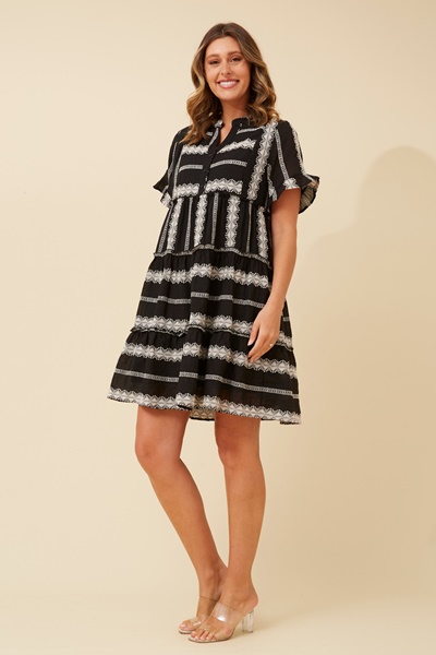 ZIVA EMBROIDERED TIERED DRESS