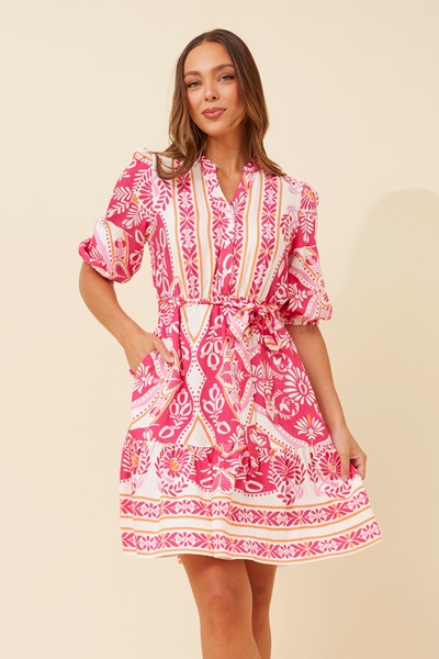 ZORINA BORDER PRINT DRESS